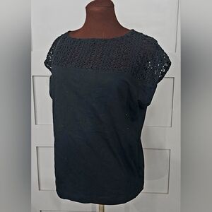 Lauren Ralph Lauren Black Crochet Short Sleeve Top